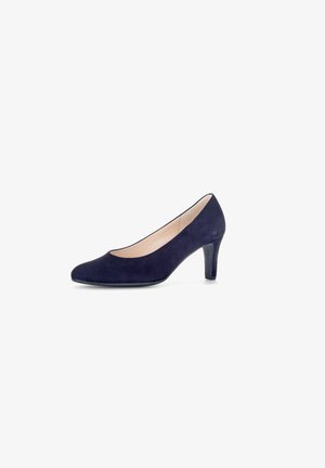 Námořnické semišové lodičky s elegantním, špičatým designem špičky, středně vysokým podpatkem a hladkým vnitřním podšívkou.