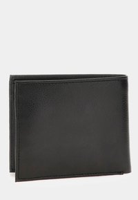 Schwarze Ledergeldbörse mit strukturiertem Finish, im Bi-Fold-Design, sichtbaren Nähten und minimalistischer Form.
