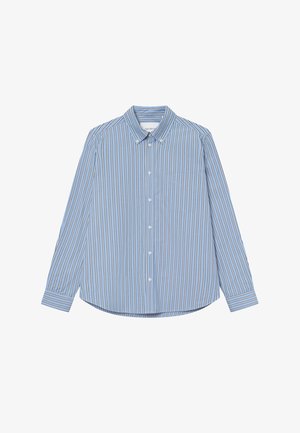 Sinine triibuline pikkade varrukatega särk, mis on valmistatud kergetest kangast. Omab nööpidega kraed ja rinna taskut. Pehme tekstuur, tavaline lõige.