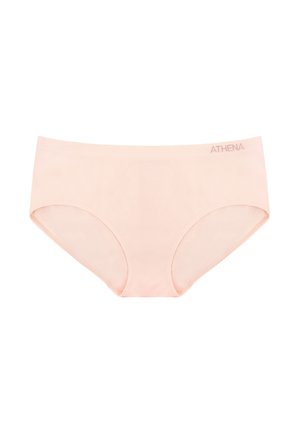 Culottes hipster en coton rose clair avec une texture lisse, un design taille basse et le logo "ATHENA" sur la ceinture.