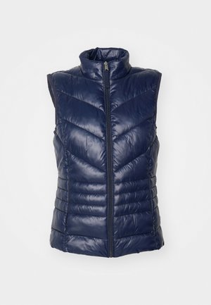 Jūras zilas krievu formas veste, bez piedurknēm, ar augstu apkakli, ar priekšējo rāvējslēdzēju un ševronu šūšanas rakstu siltumizolācijai. Mīksta, spīdīga apdare.