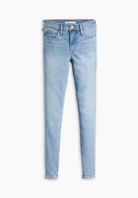 Slim fit jeans w jasnoniebieskim denimu, o gładkiej teksturze, klasycznym pięciopocketowym designie i zapięciu na guzik w talii.