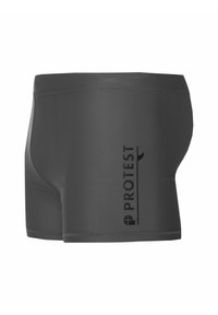 Sivé plavky vyrobené z hladkého, elastického materiálu s priliehavým strihom. Na boku majú vytlačené čierne logo.