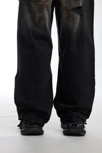 FAVELA KNEE DISTRESSED UNISEX - Traperice opuštenog kroja - black dod black washed