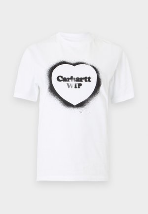 Λευκό T-shirt με κοντά μανίκια και μαύρο γραφικό καρδιά που έχει ψεκαστεί με σπρέι, με το κείμενο "Carhartt WIP" μέσα στην καρδιά στο μπροστινό μέρος.