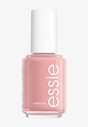 Klares Glasfläschchen mit rosa Essie Nagellack, weißem Deckel und vertikalem Essie-Logo auf der Vorderseite.