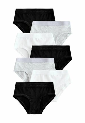 Set de opt chiloți scurți în culori negre, albe și gri. Confecționați din bumbac, cu brâu elastic pe care este inscripționat numele brandului "NEXT".