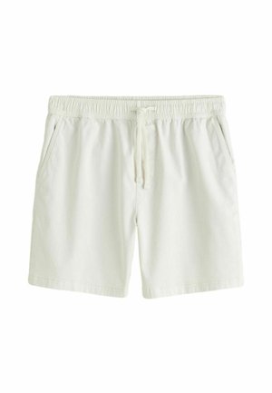 Weiße legere Shorts mit elastischem Bund und Kordelzug, ausgestattet mit Seitentaschen und geradem Saum.