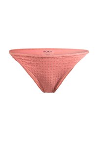 Rosa bikiniunderdel med texturerat mönster, låg midja och smala sidor. Har en Roxy-logotagg på baksidan.