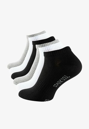 Set di cinque calzini alla caviglia in nero, bianco e grigio. Tessuto a coste con polsini di colore in contrasto. Presenta il logo del marchio in bianco sui calzini neri.