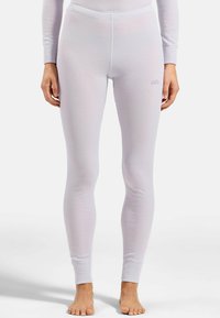Light purple thermal leggings with ribbed texture, fitted design, and elastic waistband. Subtle logo embroidery near the hip.