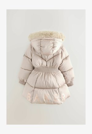 Flauschiger rosa Mantel mit einer Kapuze aus Kunstpelz. Mit taillierter Silhouette, gerippten Bündchen und "BAKER"-Schriftzug auf dem Rücken.