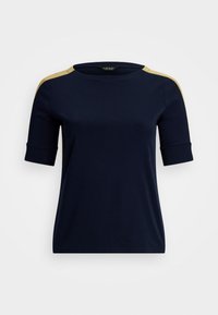 TWO TONE STRETCH COTTON ELBOW SLEEVE TEE - T-shirt con stampa - lauren navy/relic gold