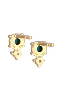 Studs i sterlingsilver med guldton, som har en unik form och en blågrön stendetalj samt ingraverade detaljer för autenticitet.