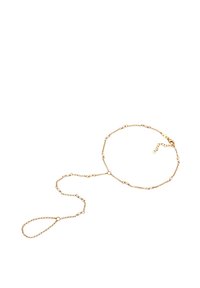 Gul kæd necklace med små perle accenter, fine led og en lobsterlås, samt et justerbart kæde for tilpasning af længden.