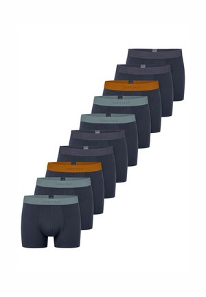 Boxershorts in verschiedenen dunklen Farbtönen, mit elastischen Bündchen in Farben wie Türkis und Orange. Glatte Textur mit Logodetails.