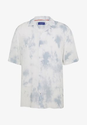 Koszula na krótki rękaw na guziki, z jasnoniebiesko-białym wzorem tie-dye i kołnierzykiem.