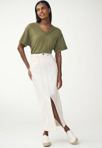 Next V-NECK LOOSE FIT - Tricou basic - khaki green