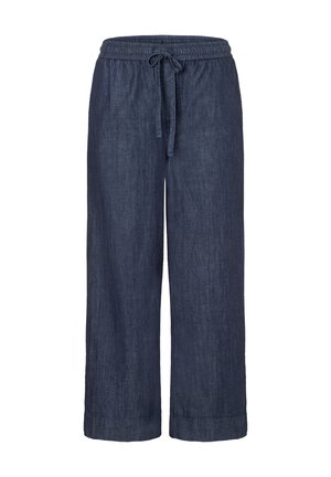 Marineblaue, locker geschnittene Hose mit elastischem Bund und verstellbarem Kordelzug, gefertigt aus leichtem Denimstoff.