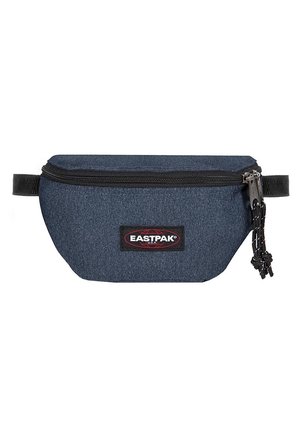 Compact dark blue Eastpak waist bag with black zipper and adjustable strap, featuring a front logo patch.