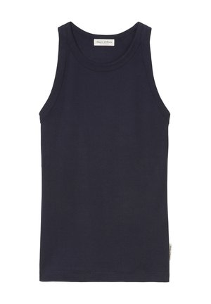 Navyblauwe tanktop van zachte stof, met een ronde hals, mouwloos ontwerp en een slim fit, voorzien van subtiele stikseldetails.