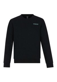 Felpa nera con maniche lunghe, collo a giro e fitting corto. Presenta un piccolo logo turchese sul petto. Tessuto morbido, design casual.