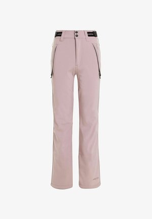 Bløde lyserøde skibukser med slim fit, der har sorte lynlåslommer, forstærkede sømme og en flad talje, som kan justeres for optimal komfort.