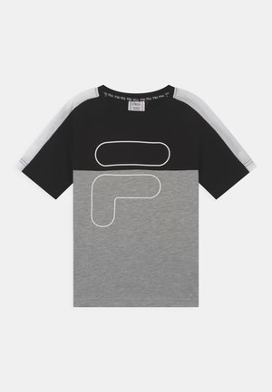 FERDI BLOCKED TEE - T-shirt z nadrukiem - black/light grey melange/bright white