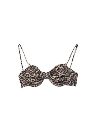Reggiseno stampa leopardata con sottili spalline regolabili e coppe con ferretto arricciate, progettato per supporto e stile.