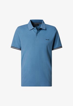 Polohemd in lichtblauwe katoen met een twee-knopsbies, korte mouwen en zwart-witte strepen op de manchetten. Porto-logo op de borst.