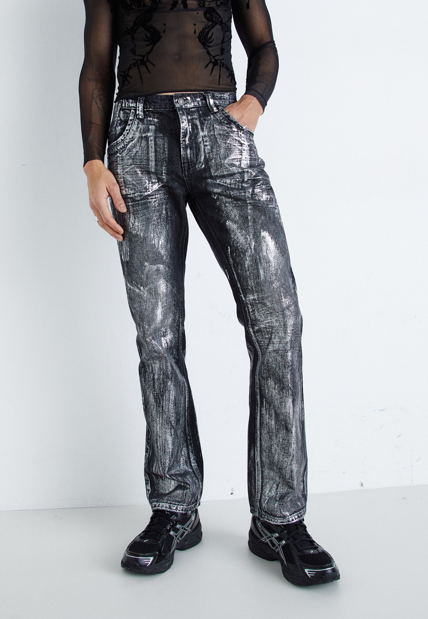 Jaded London COATED - Jeans Straight Leg - multi/black denim 