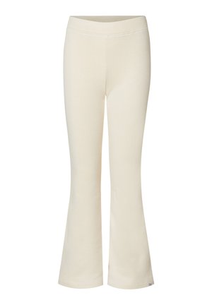 Cremefarbene Leggings mit weitem Bein aus weichem Stoff mit glatter Textur. Verfügt über einen dehnbaren Bund für mehr Komfort und keine sichtbaren Beschläge.