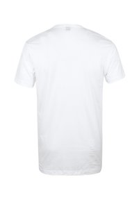 Witte katoenen t-shirt met korte mouwen, een ronde hals en een gladde textuur. Er zijn geen patronen of grafische elementen zichtbaar op de achterkant.