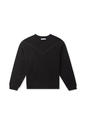 Felpa nera realizzata in tessuto morbido con scollatura rotonda, caratterizzata da borchie disposte in un motivo a zigzag sul petto.