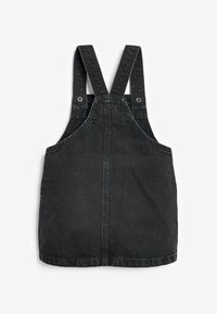 Musta farkkuolkaintopusero leveillä hihnoilla, jossa etutasku, jämäkkä istuvuus ja näkyvät saumat reunoilla.