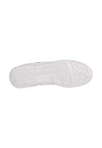 White athletic shoe sole with a patterned grip, featuring zigzag and circular designs. The material appears rubbery with a smooth texture.