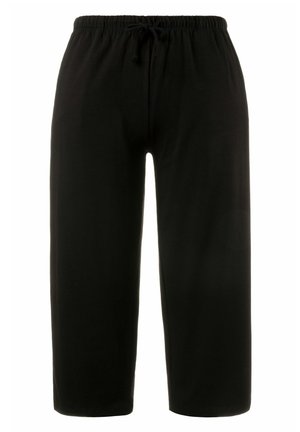 Schwarze Sweatpants aus weichem Stoff; mit einem elastischen Bund und Kordelzug sowie schmälenden Beinen für eine lockere Passform.
