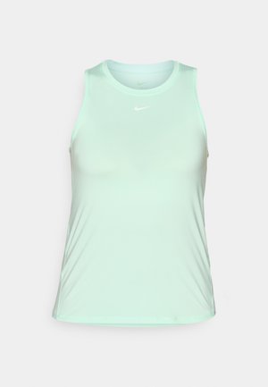 Heleroheline Nike ilma varrukateta sportlik särk, ümmarguse kaelusega ja väikese valge logoga rinnal, esitatud valge tausta taustal.