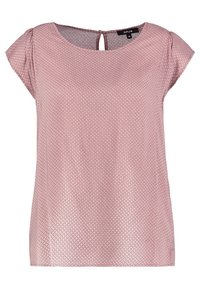 Top da donna a maniche corte in rosa chiaro, con motivo a diamante strutturato, scollo a barca e apertura a goccia sulla schiena.