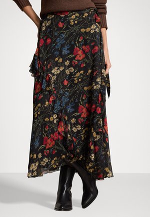 FLORAL RUFFLE-TRIM GEORGETTE WRAP SKIRT - Maxirock - midnight garden