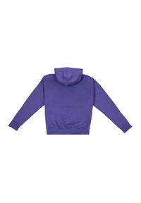 Purple hoodie with long sleeves, a fitted waistband, and a hood. Smooth texture, simple design, and solid color throughout.
