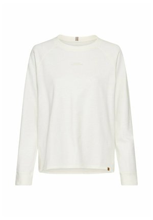 Langærmet trøje i off-white bomuld. Har en rund halsudskæring, ribbede manchetter og et subtilt logo på forsiden. Blød tekstur, afslappet pasform.