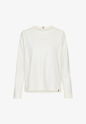 Langærmet trøje i off-white bomuld. Har en rund halsudskæring, ribbede manchetter og et subtilt logo på forsiden. Blød tekstur, afslappet pasform.