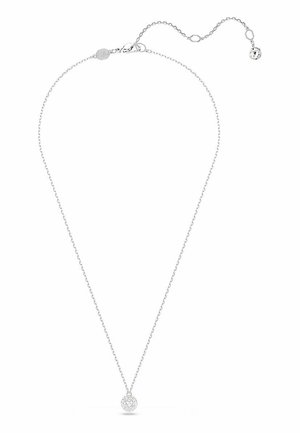 Delicaat zilveren ketting met een klein rond hangertje bezet met heldere kristallen en een verstelbare sluiting met een kristallen bedeltje.