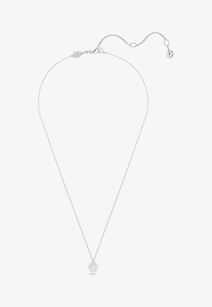 Delicaat zilveren ketting met een klein rond hangertje bezet met heldere kristallen en een verstelbare sluiting met een kristallen bedeltje.