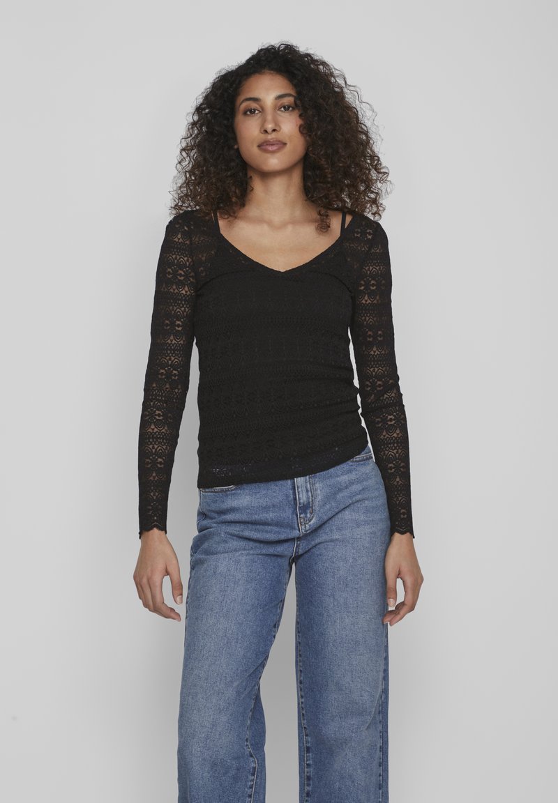 Vila long sleeve sheer mesh striped top in black