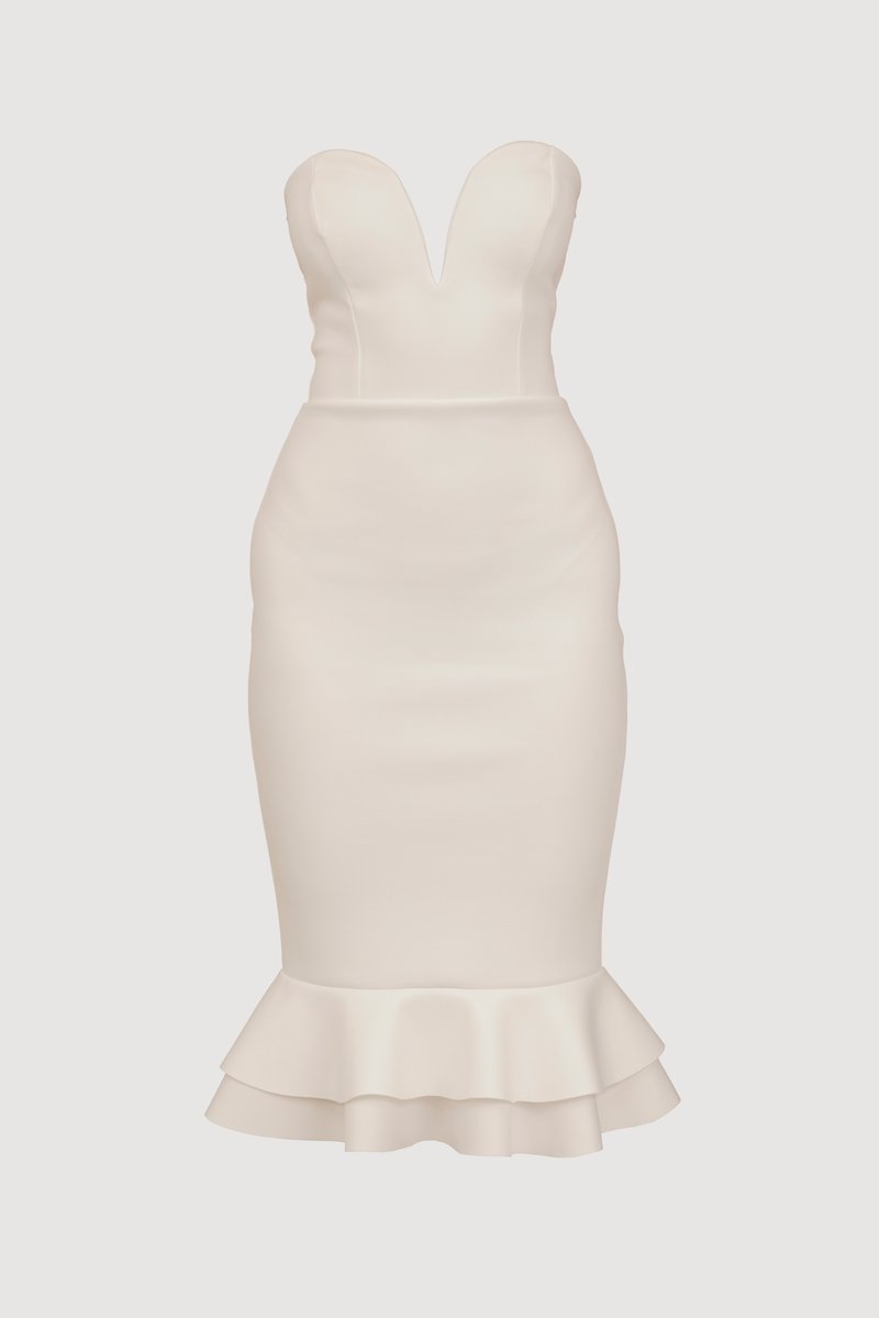 knee length dresses for ladies Miss Circle Women Paola White Peter Pan Collar Beaded Sequin Mermaid Midi Dress main image 1