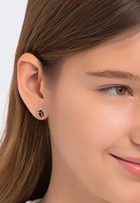 Rode en zwarte lieveheersbeestje oorbellen met zilveren accenten, met een ronde vorm en ingewikkelde details op de vleugels.