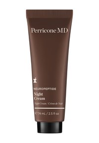 Brun tub av Perricone MD Neuropeptide Night Cream, 74 mL, med vit text och ett svart lock, med en slät matt yta.