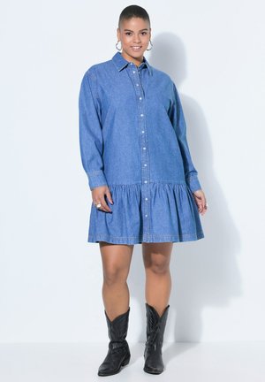 HEM FLOUNCE WIDE LONG SLEEVE - Jeanskleid - blue denim